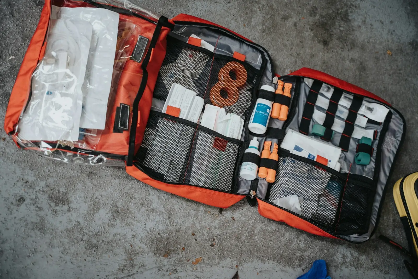 An open car first-aid kit